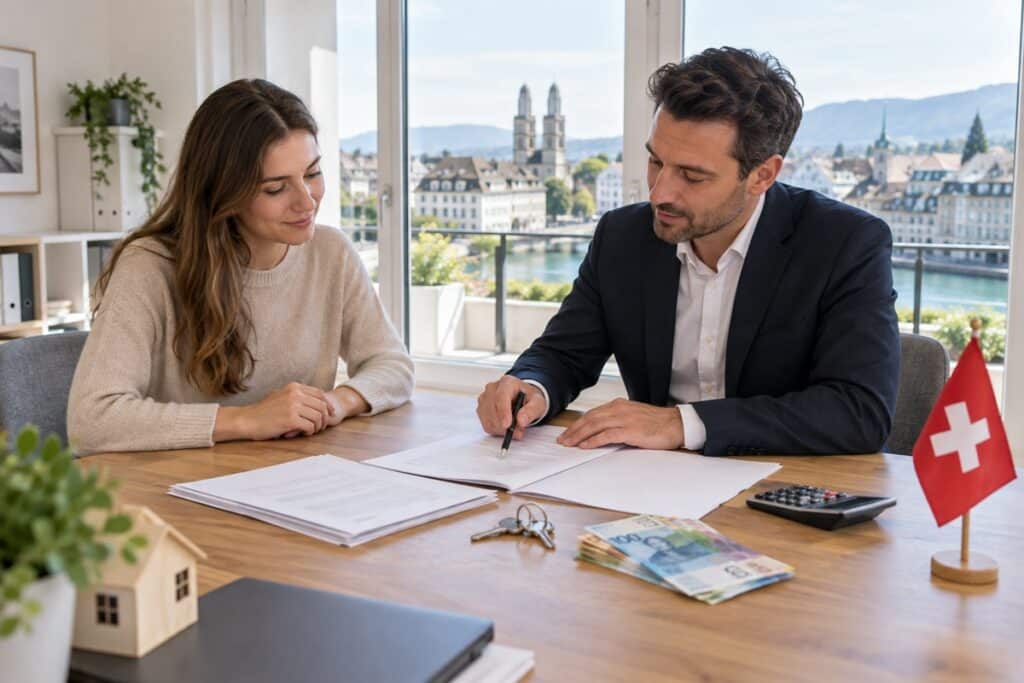 Signature immobilière dans un bureau en Suisse