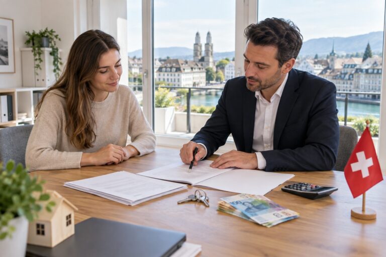Signature immobilière dans un bureau en Suisse