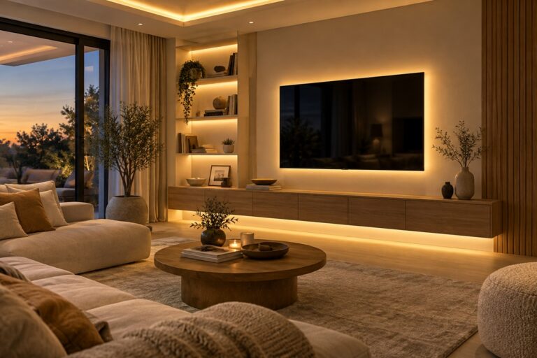 rubans led dans un salon du plus bel effet
