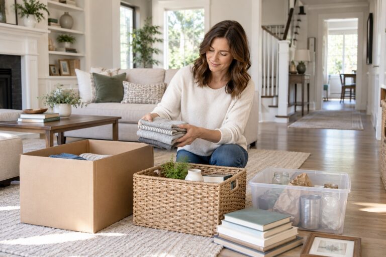 maison en plein désencombrement, avec des objets triés par catégories