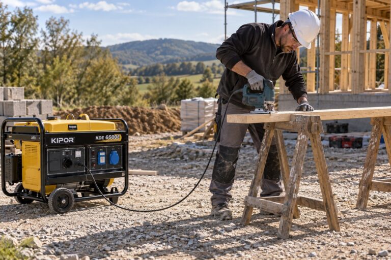 un groupe électrogène alimente un chantier isolé en pleine campagne
