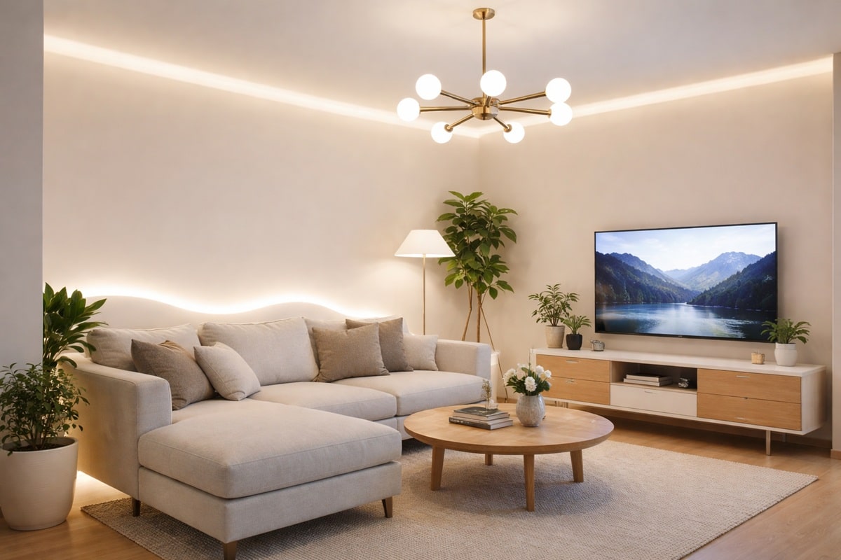 salon décoré avec des néons led