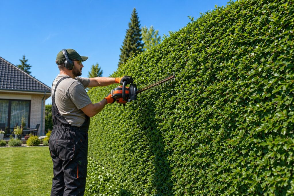 jardinier qui taille une haie en Belgique