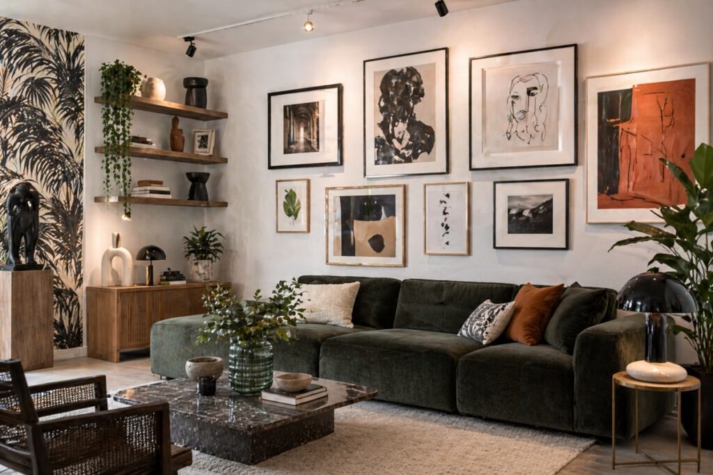 galerie d'art personnelle dans un salon