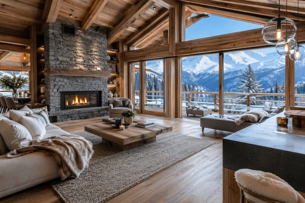 intérieur chalet haut de gamme en montagne