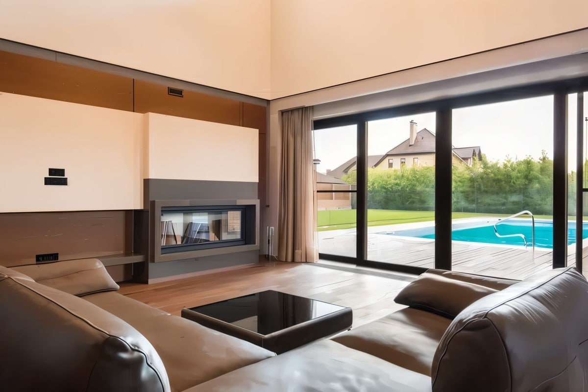 salon avec porte-fenêtre en aluminium