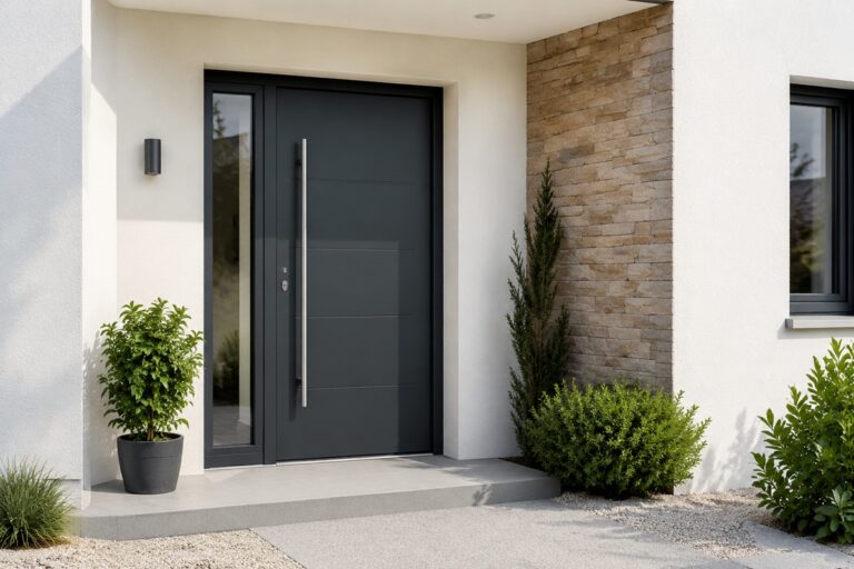 Porte d’entrée aluminium anthracite moderne