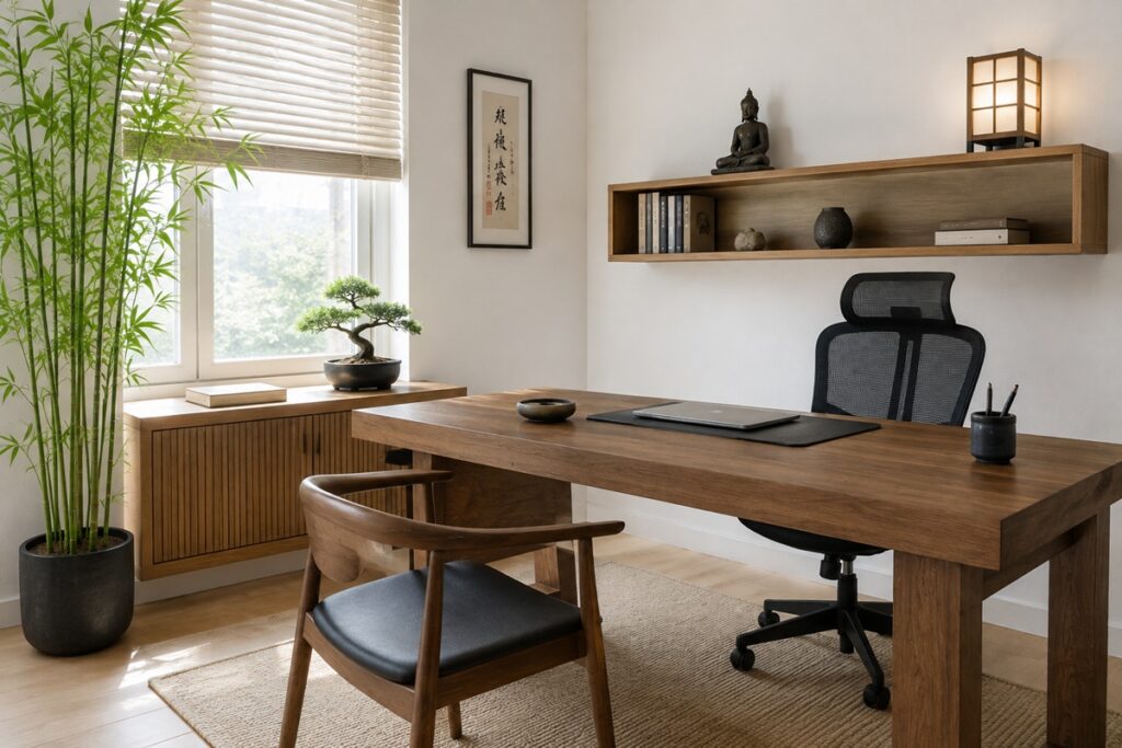 bureau élégant décoré dans le style asiatique