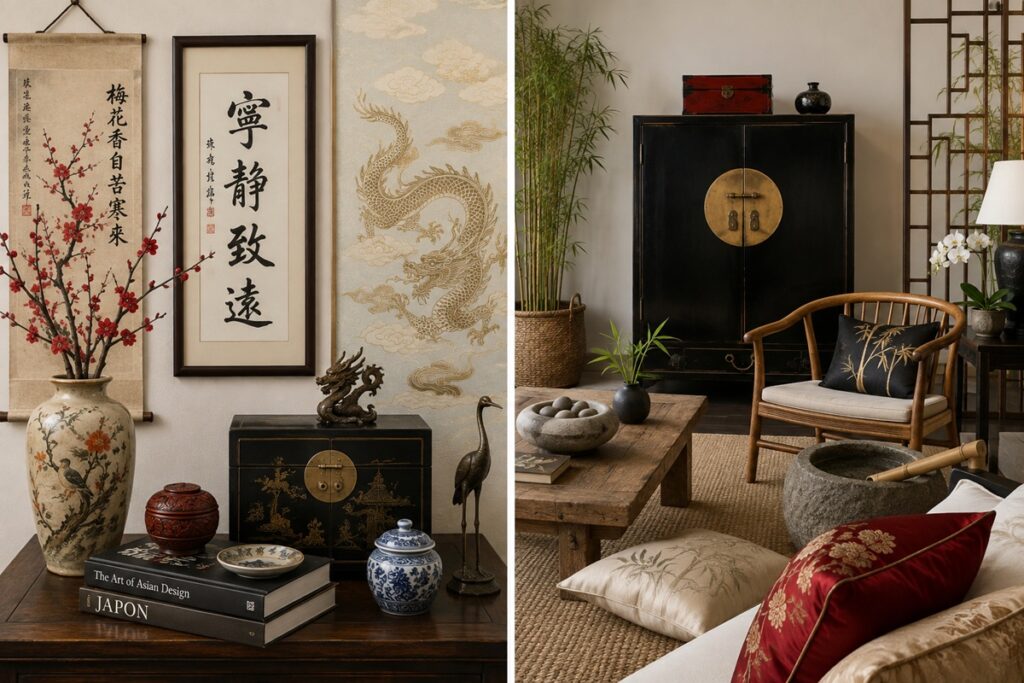 motifs formes et matériaux caractéristiques du style asiatique