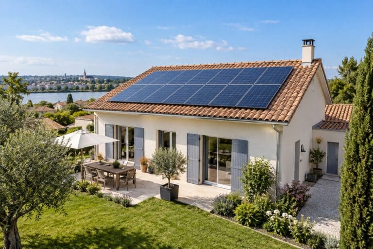Maison en Gironde équipée de panneaux solaires photovoltaïques sur sa toiture