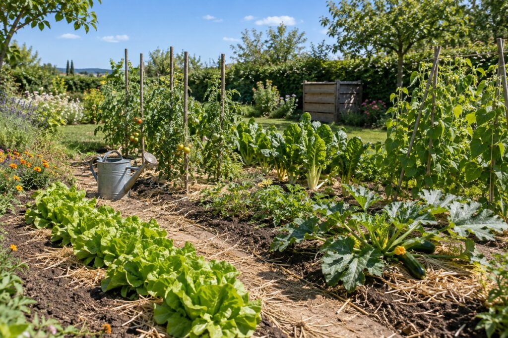 Petit potager bio sous ciel bleu