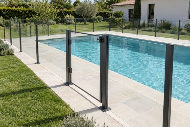Piscine protégée par une clôture en verre
