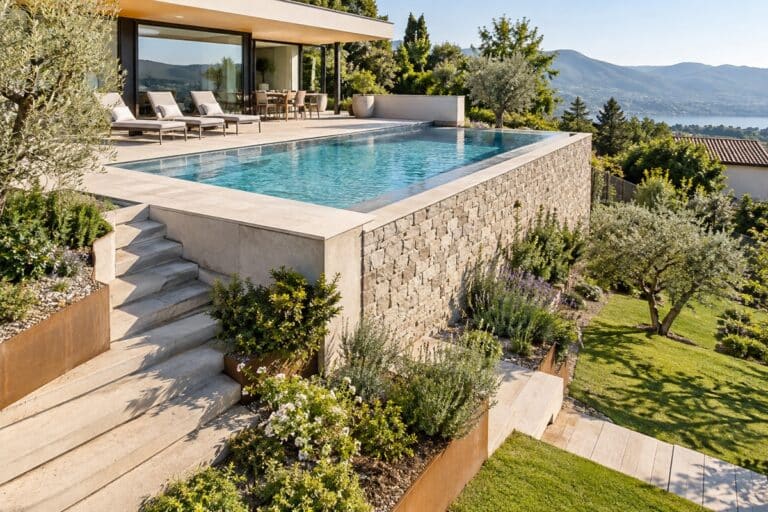 maison contemporaine avec piscine sur un terrain en pente