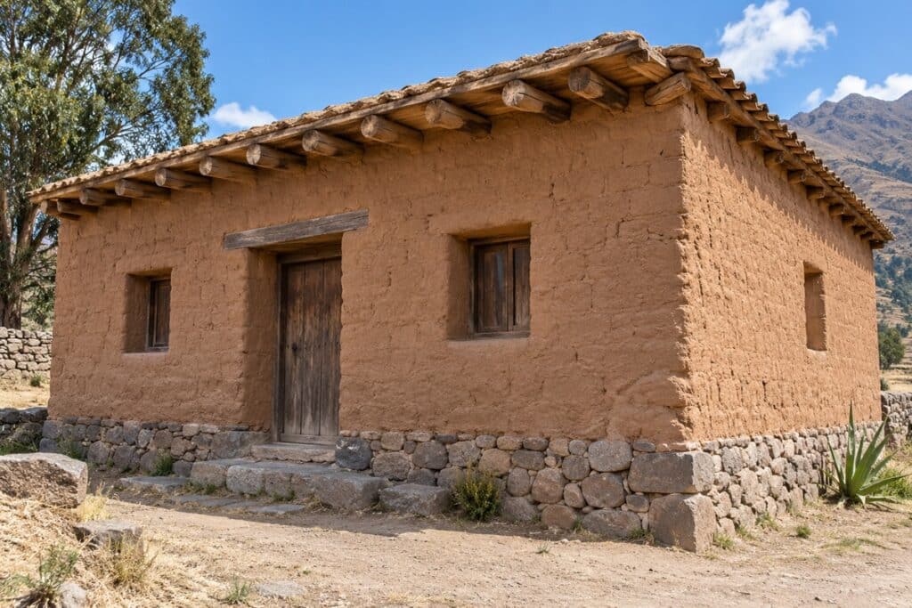 Maison adobe rustique en montagne