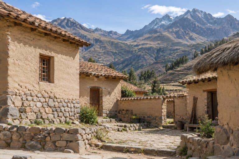 Village andin en adobe entre les montagnes