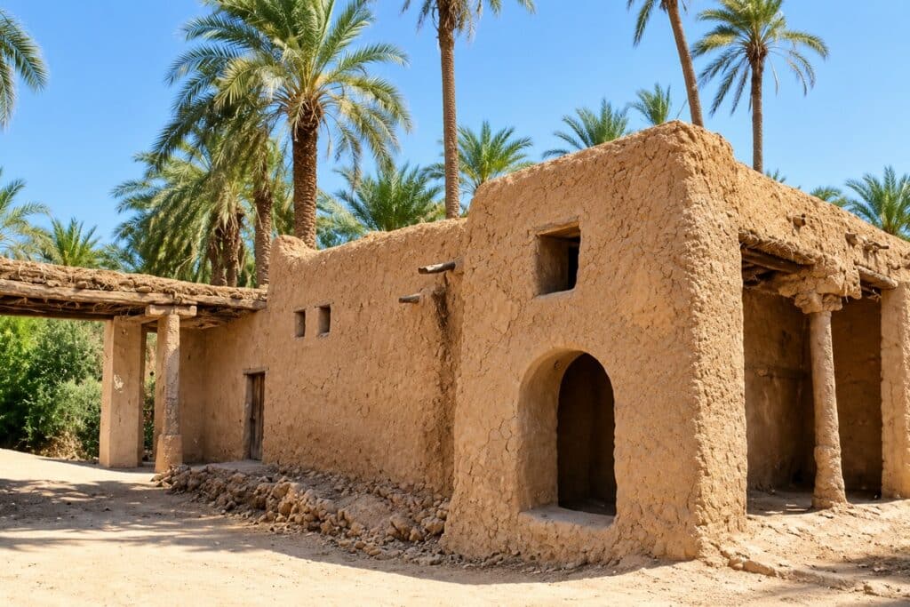 maison traditionnelle en terre dans l'oasis à Biskra
