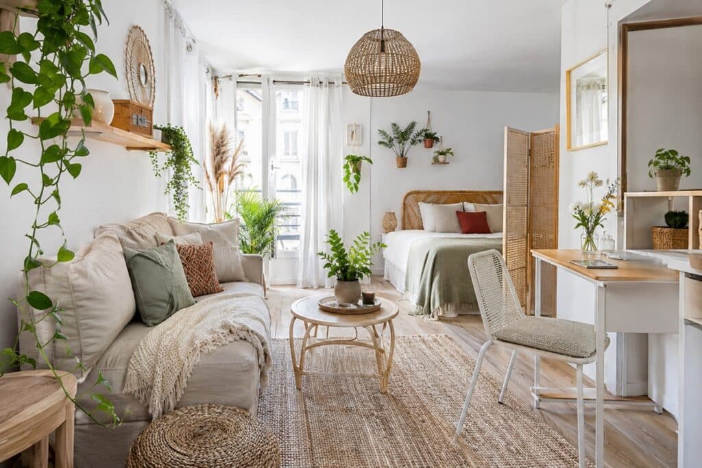 petit studio décoré dans le style bohème