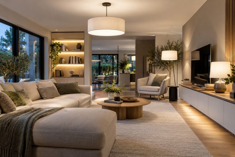 salon moderne avec plusieurs ambiances lumineuses