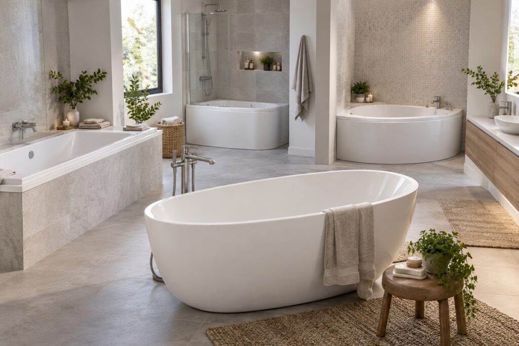 showroom avec différents types de baignoire