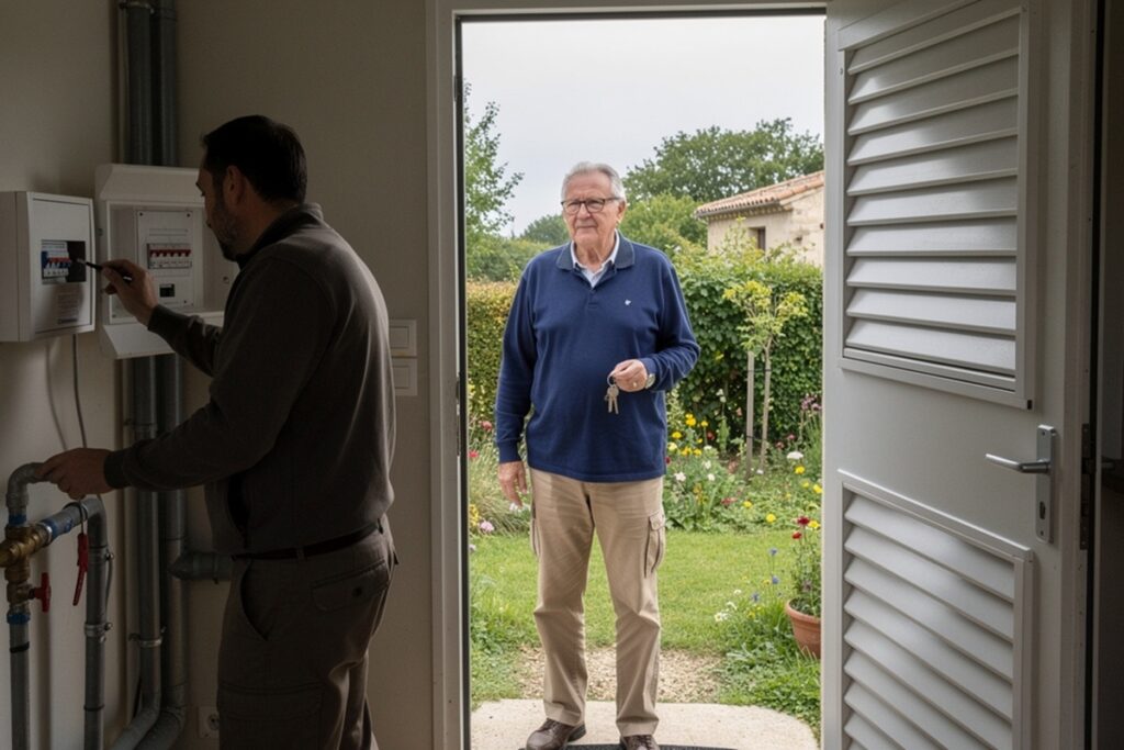 un homme vérifie le compteur électrique de sa maison secondaire